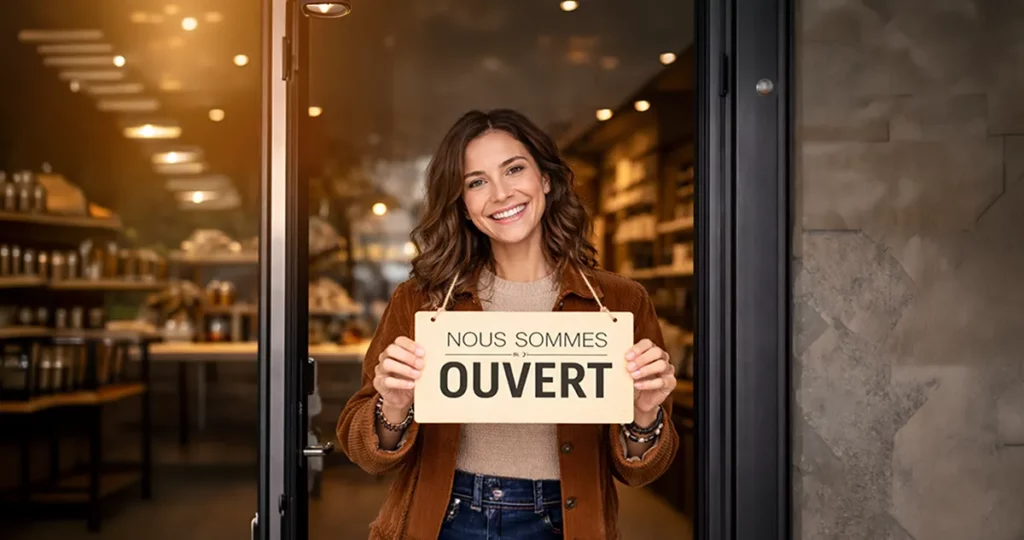 Ouvrir un restaurant : Photo d'une femme souriante qui vient d'ouvrir son restaurant à Marseille