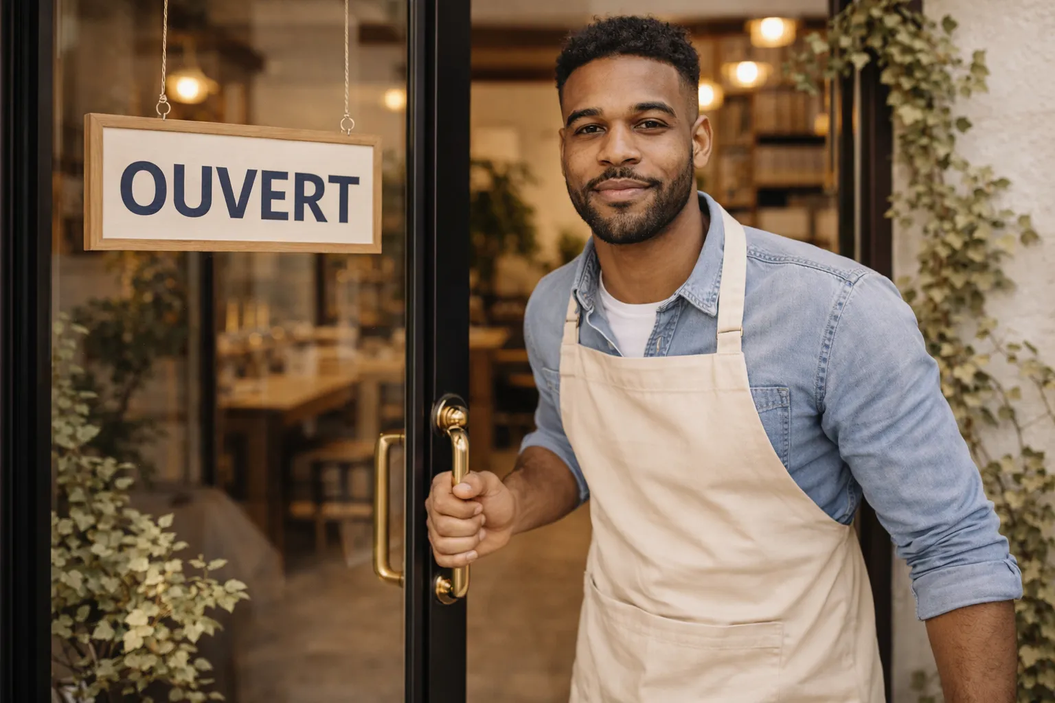 Ouvrir un restaurant : Photo d'un homme souriant qui vient d'ouvrir son restaurant à Marseille