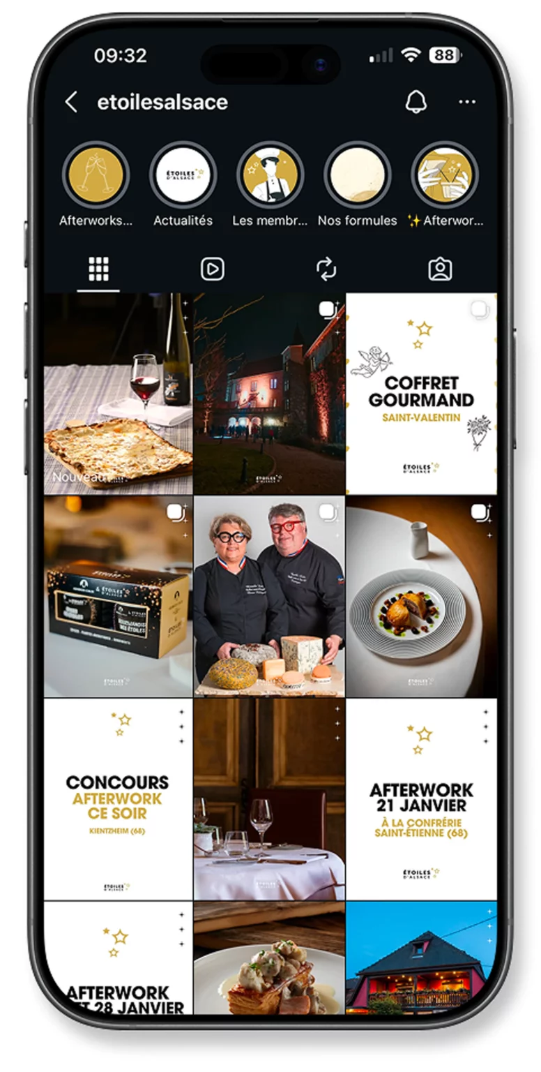 Ouverture de restaurant : Feed instagram de Étoiles d'Alsaces piloté par l'agence de communication Divinemenciel